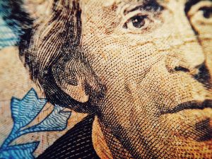 Close-up of a banknote with portrait.